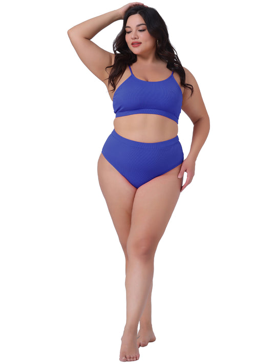 Women Plus Size Two Piece Swimsuit Scoop Neck Spaghetti Straps Bikini Bathing Suits
