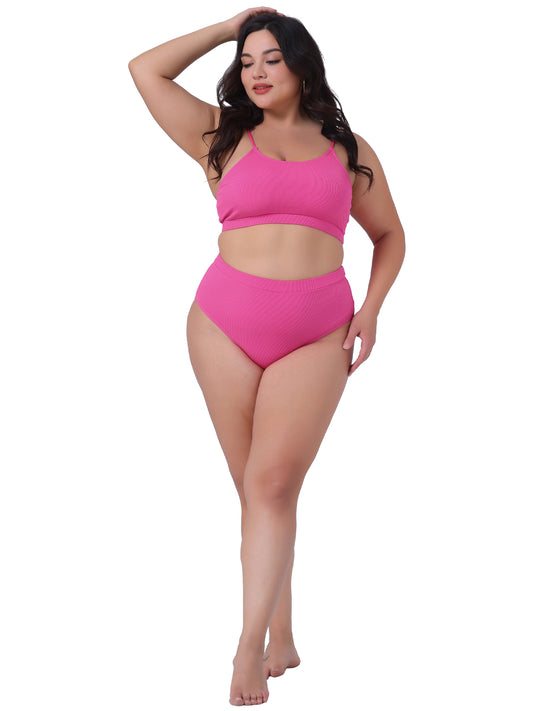 Traje de baño de dos piezas de talla grande para mujer, con escote redondo y tirantes finos, bikini