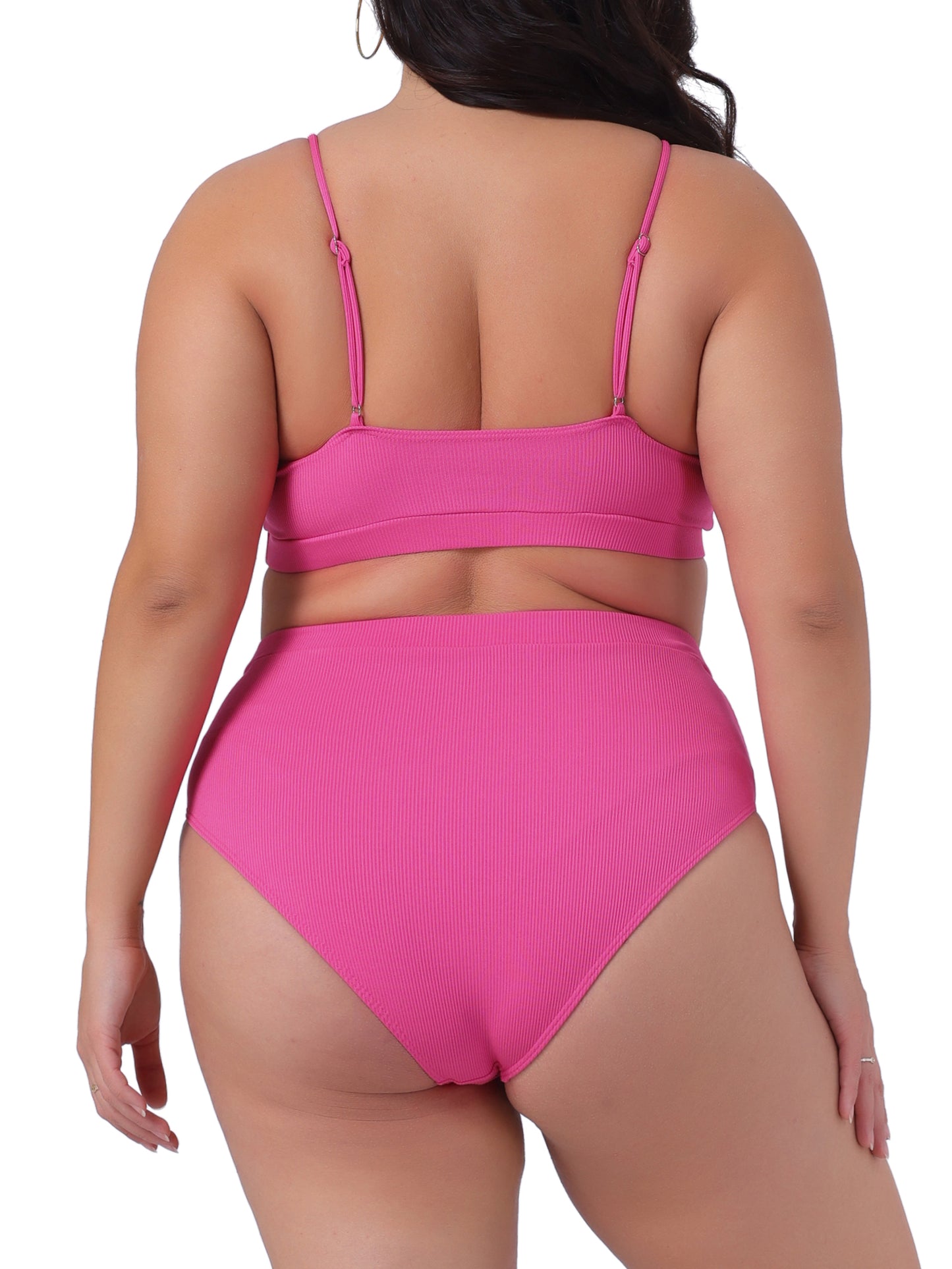 Traje de baño de dos piezas de talla grande para mujer, con escote redondo y tirantes finos, bikini