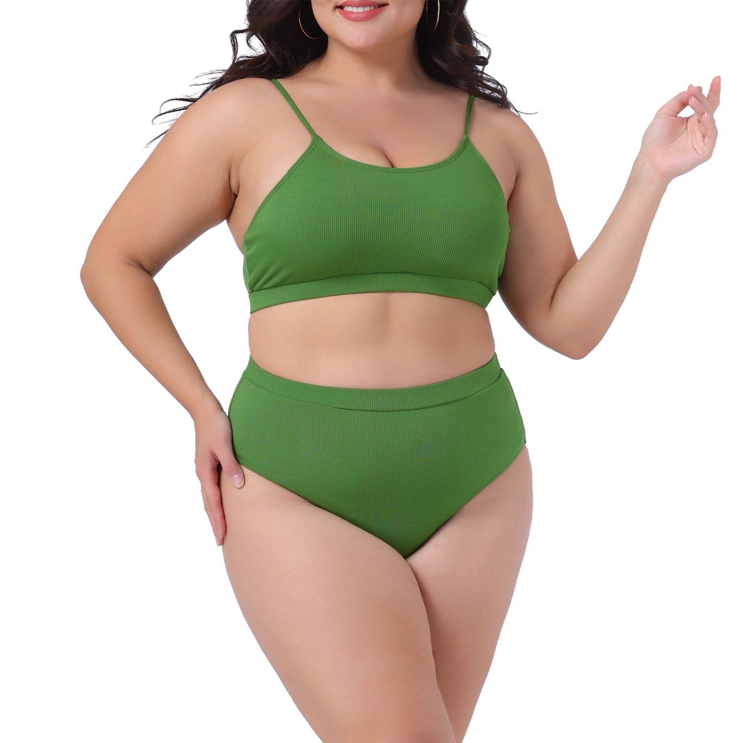Traje de baño de dos piezas de talla grande para mujer, con escote redondo y tirantes finos, bikini