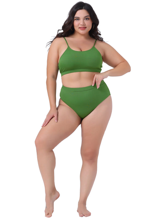 Traje de baño de dos piezas de talla grande para mujer, con escote redondo y tirantes finos, bikini