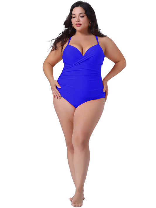 Women Plus Size Bikini One Piece Bathing Suit Ruched Padded Slimming Swimsuit Swimwear