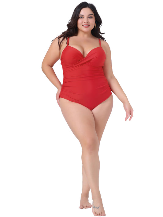 Women Plus Size Bikini One Piece Bathing Suit Ruched Padded Slimming Swimsuit Swimwear