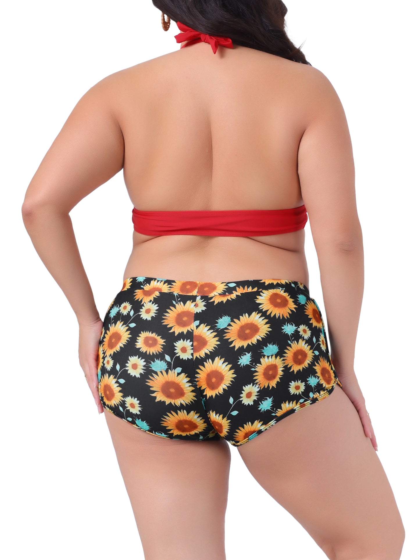 Women's Plus Size Sunflower Bikini 2 Piece Swimsuits High Waisted Halter Bathing Suit Sets
