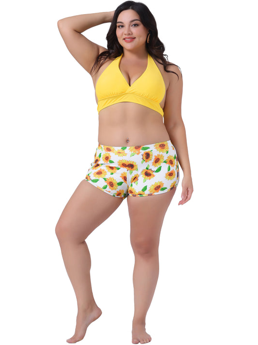 Women's Plus Size Sunflower Bikini 2 Piece Swimsuits High Waisted Halter Bathing Suit Sets