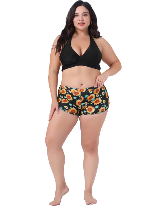 Traje de baño de dos piezas con estampado de girasoles y cintura alta para mujer