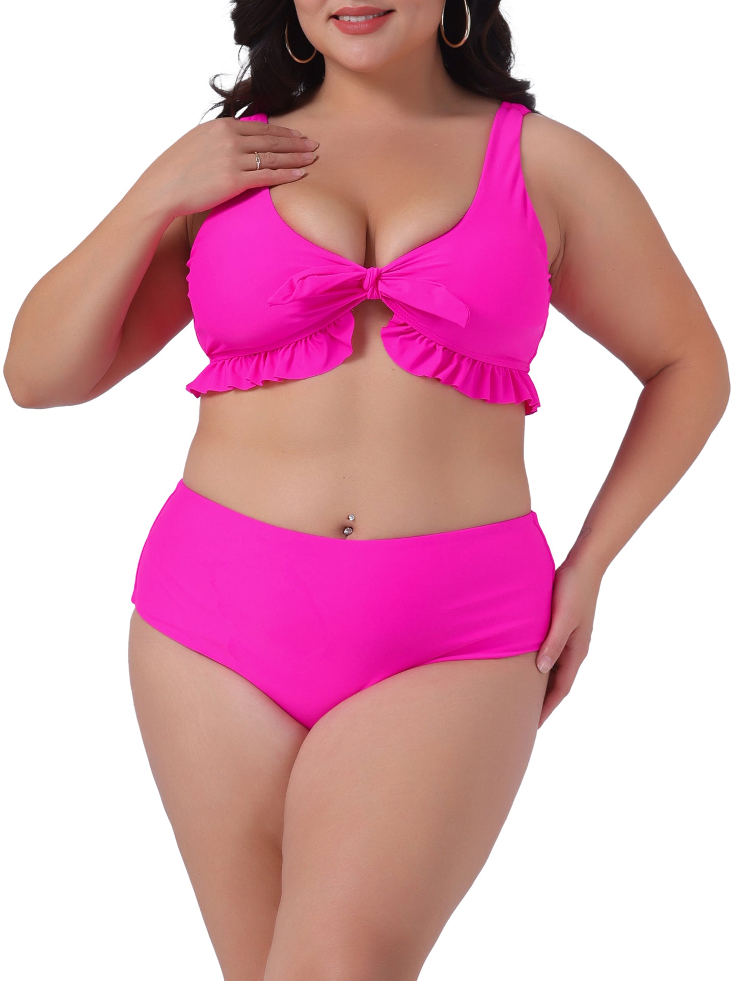 Women Plus Size Two Piece Swimsuits High Waisted Ruffle Bathing Suits Swimwear