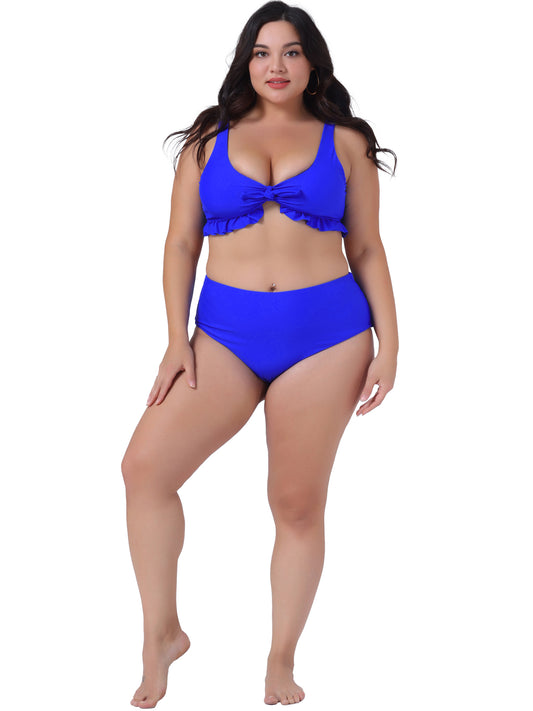 Women Plus Size Two Piece Swimsuits High Waisted Ruffle Bathing Suits Swimwear