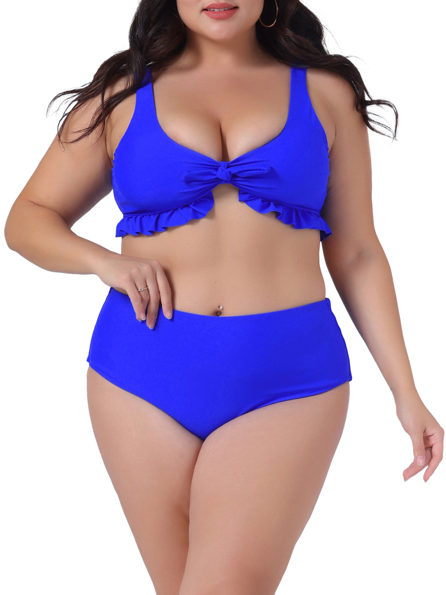 Trajes de baño de dos piezas de talla grande para mujer, trajes de baño de cintura alta con volantes.