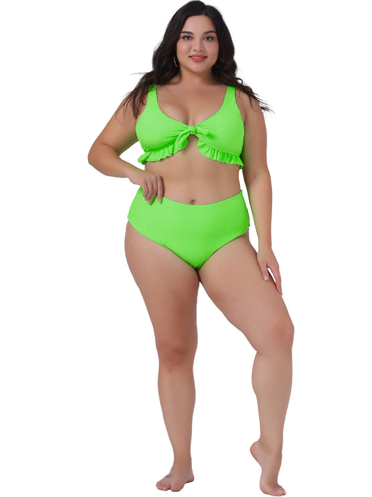 Women Plus Size Two Piece Swimsuits High Waisted Ruffle Bathing Suits Swimwear