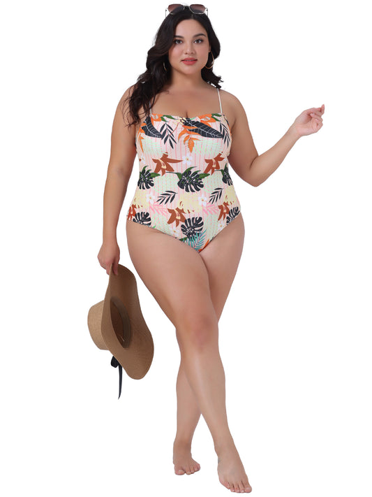 Traje de baño de talla grande para mujer con estampado floral tropical, traje de baño para playa