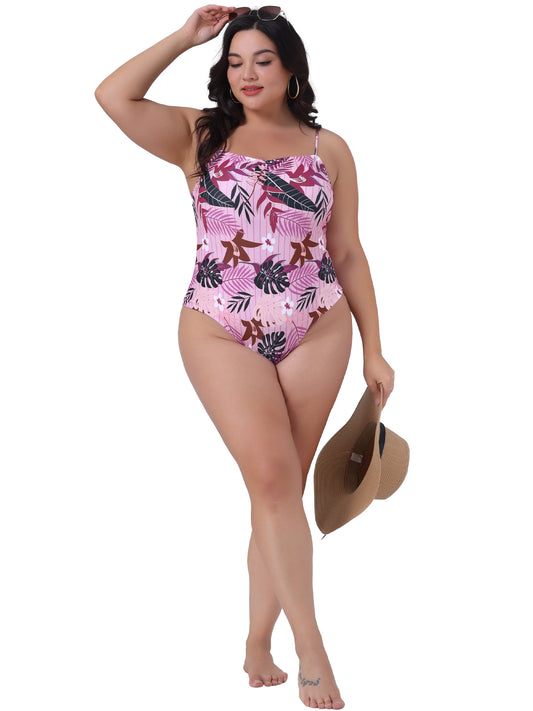 Traje de baño de talla grande para mujer con estampado floral tropical, traje de baño para playa