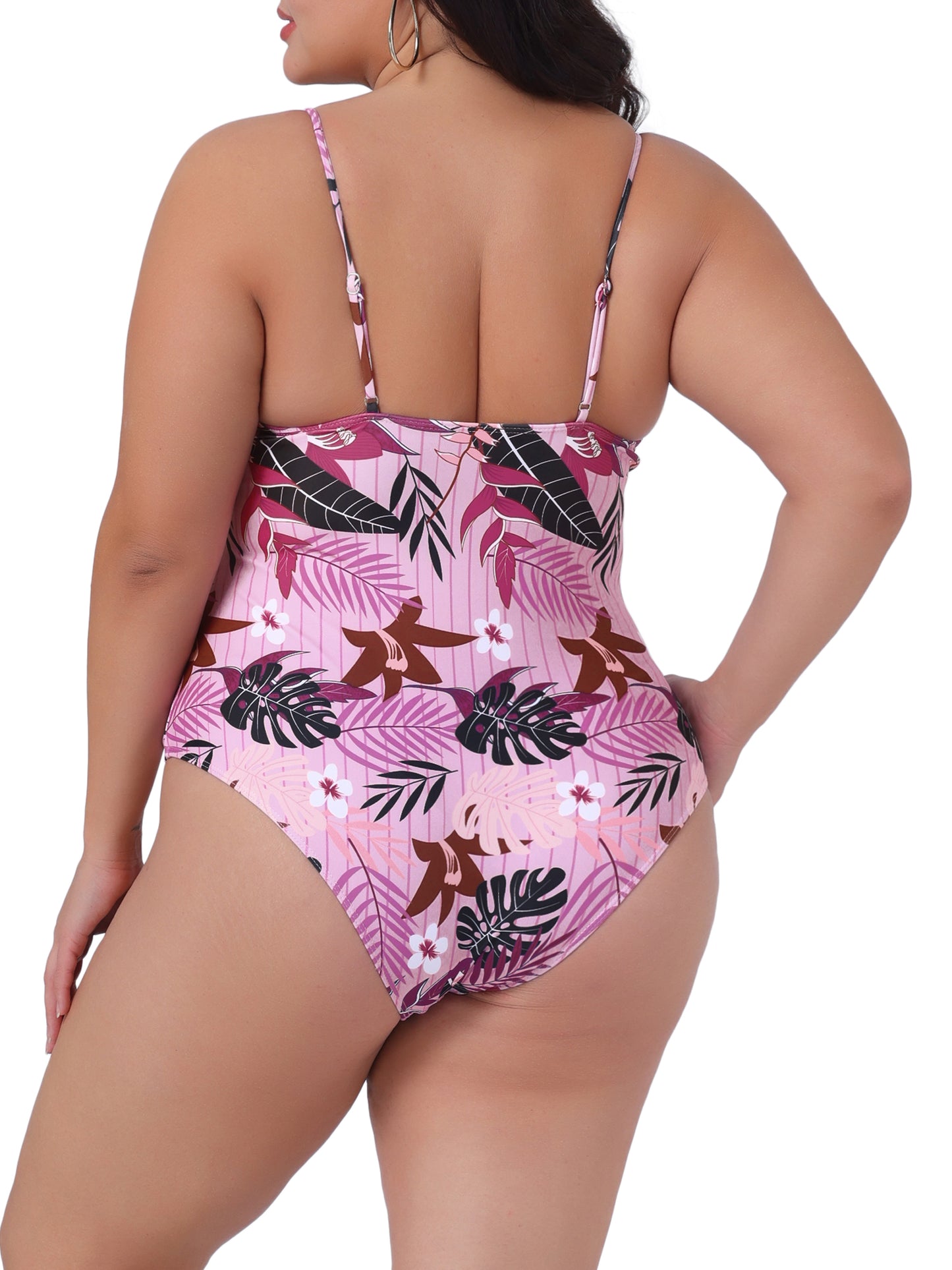 Traje de baño de talla grande para mujer con estampado floral tropical, traje de baño para playa