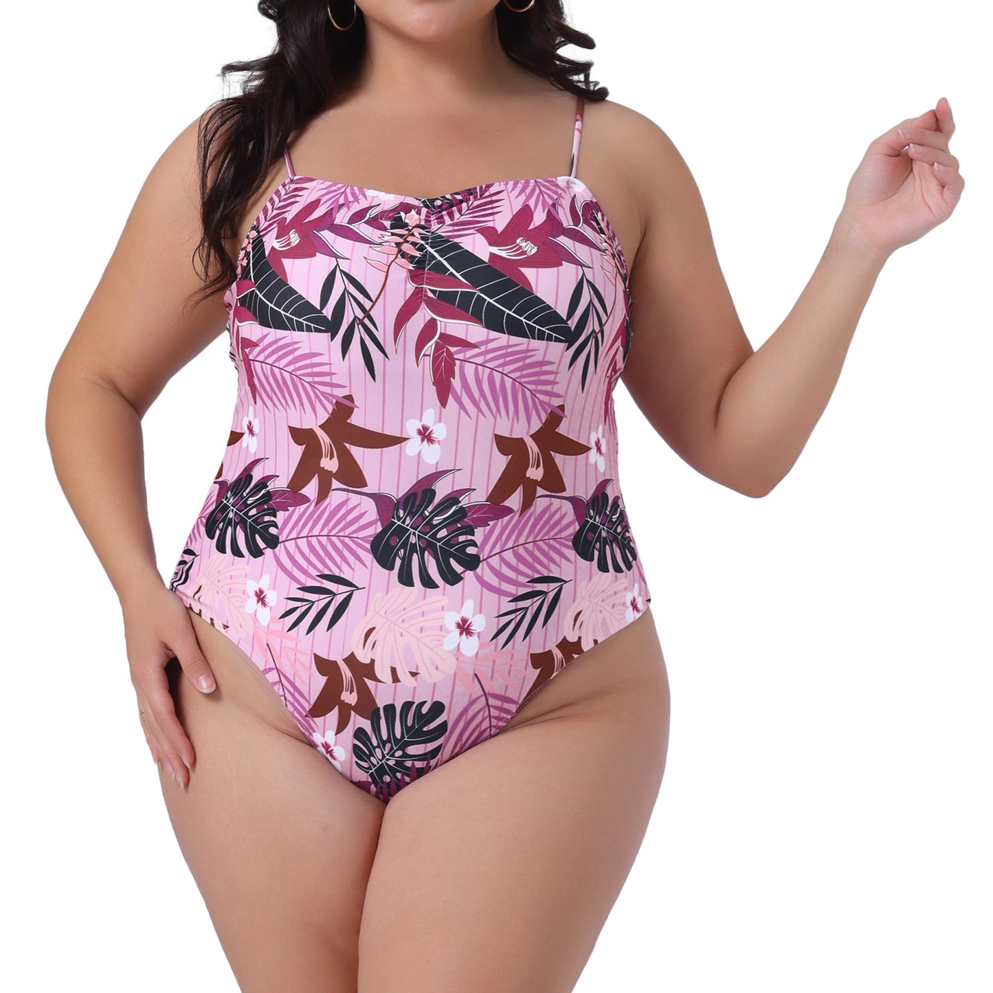 Traje de baño de talla grande para mujer con estampado floral tropical, traje de baño para playa