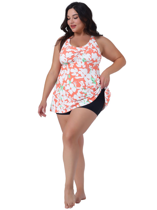 Women Plus Size Tankini Swimsuit 2 Piece V Neck Floral Flowy Tops with Shorts Bathing Suit