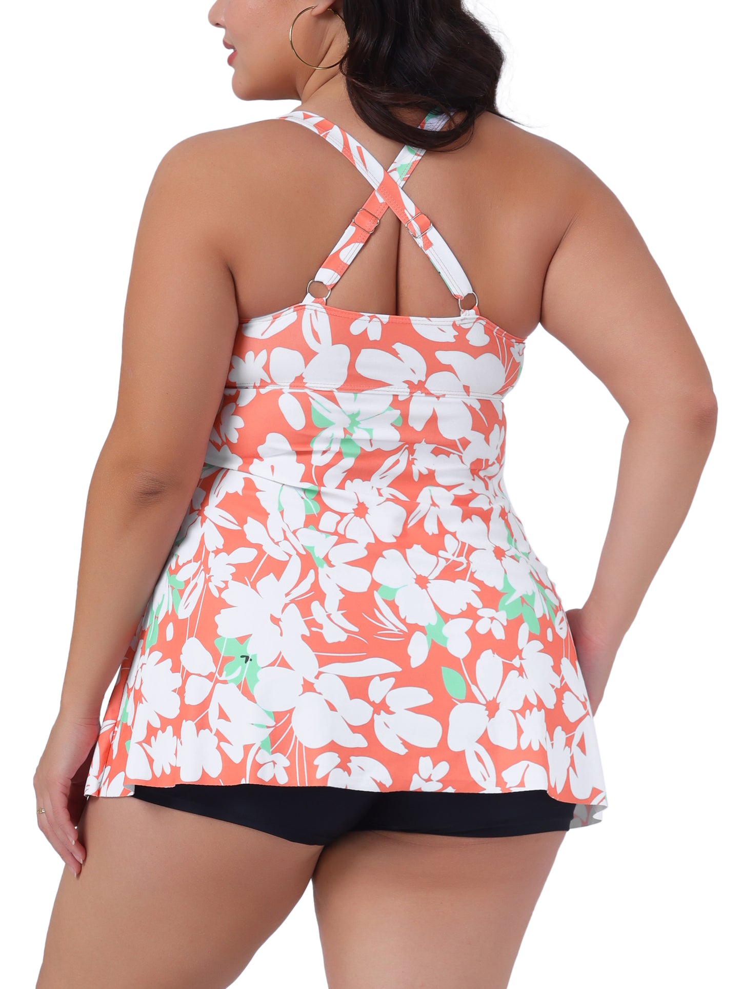 Traje de baño tankini de talla grande para mujer, 2 piezas, cuello en V, floral, blusa holgada con pantalones cortos, traje de baño