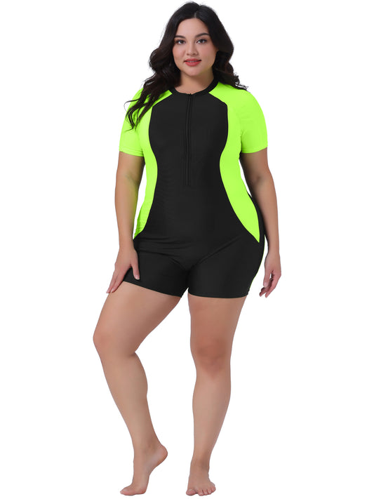 Trajes de baño de manga corta con cremallera frontal y protección contra erupciones de talla grande para mujer, para surf