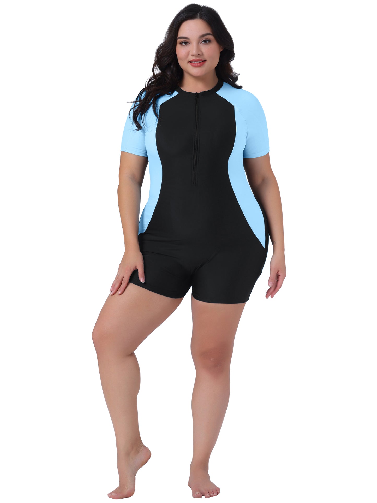 Trajes de baño de manga corta con cremallera frontal y protección contra erupciones de talla grande para mujer, para surf
