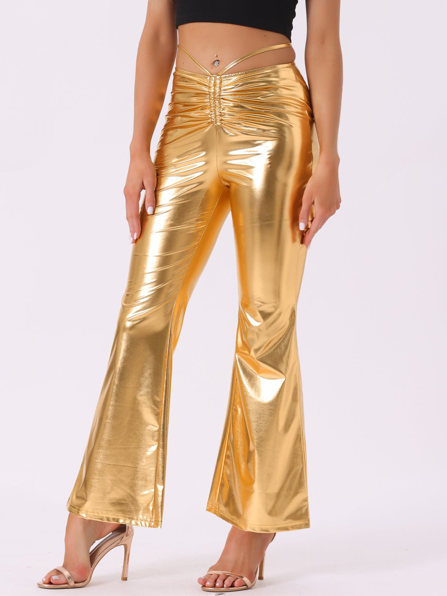 Women's Drawstring Metallic Wide Leg Pants Retro Partywear