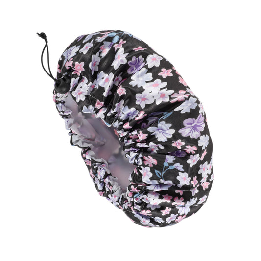 1 Pc Women Elegant Flowers Bath Cap for Bathroom Travel Pink Purple