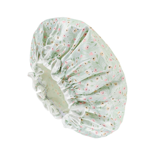 1 Pc Women Flower Bath Cap Shower Cap for Bathroom Green