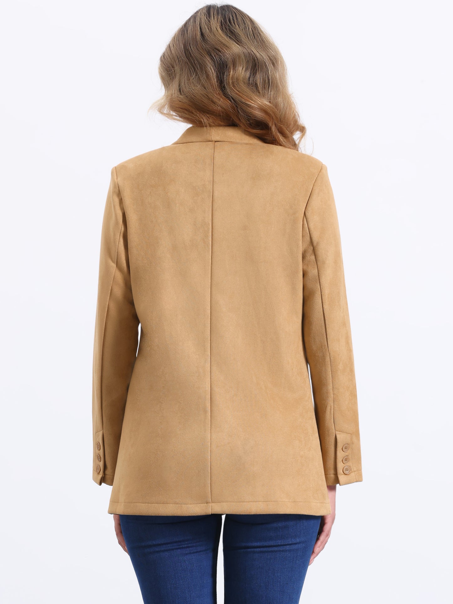 Women's Faux Suede Blazer Lapel Collar One Button Dressy Suit Jacket