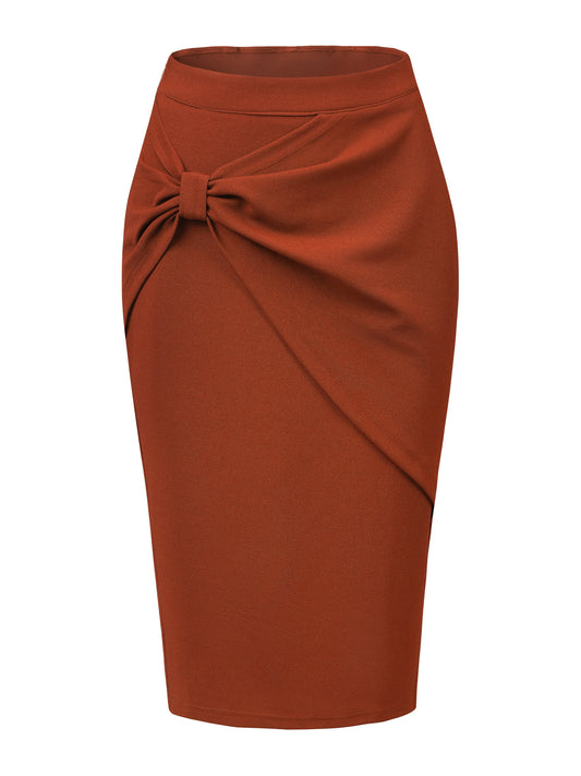 Women's Office Ruched High Waist Knee Length Wear to Work Pencil Bodycon Skirt