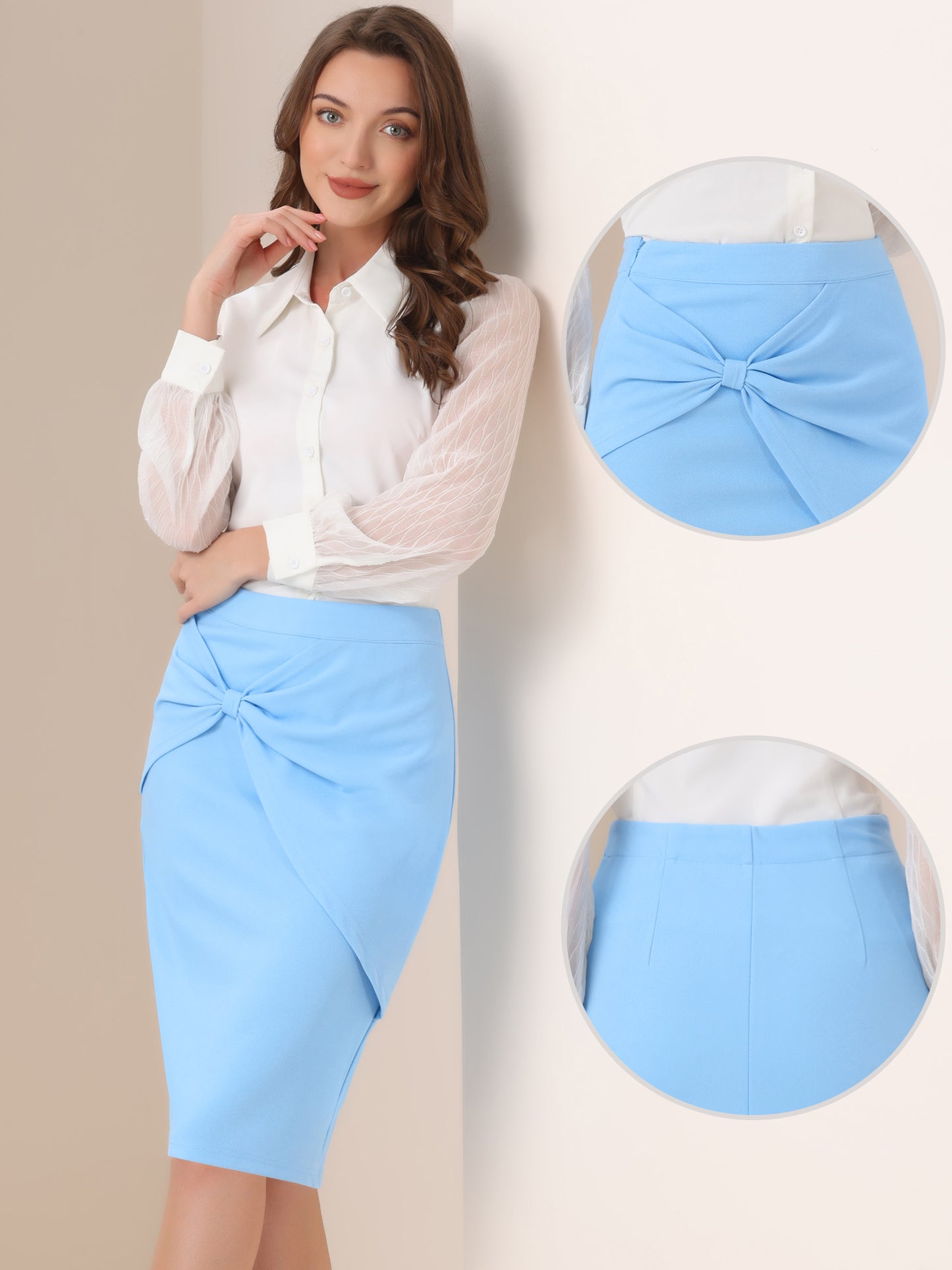 Women's Office Ruched High Waist Knee Length Wear to Work Pencil Bodycon Skirt