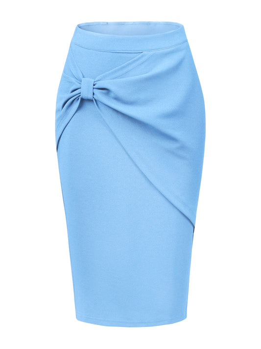 Women's Office Ruched High Waist Knee Length Wear to Work Pencil Bodycon Skirt