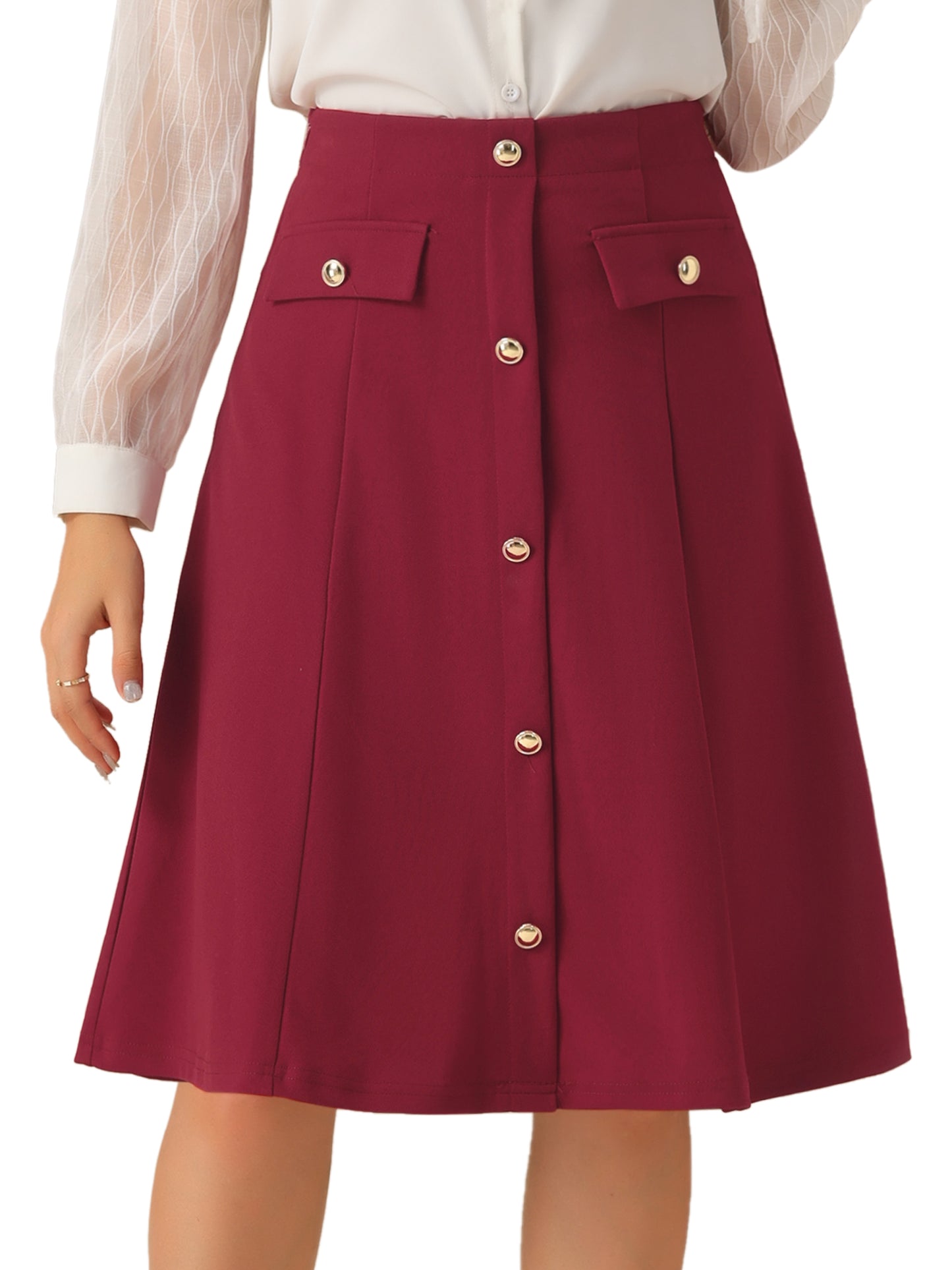 Falda formal de trabajo con botones delanteros y corte A hasta la rodilla para mujer