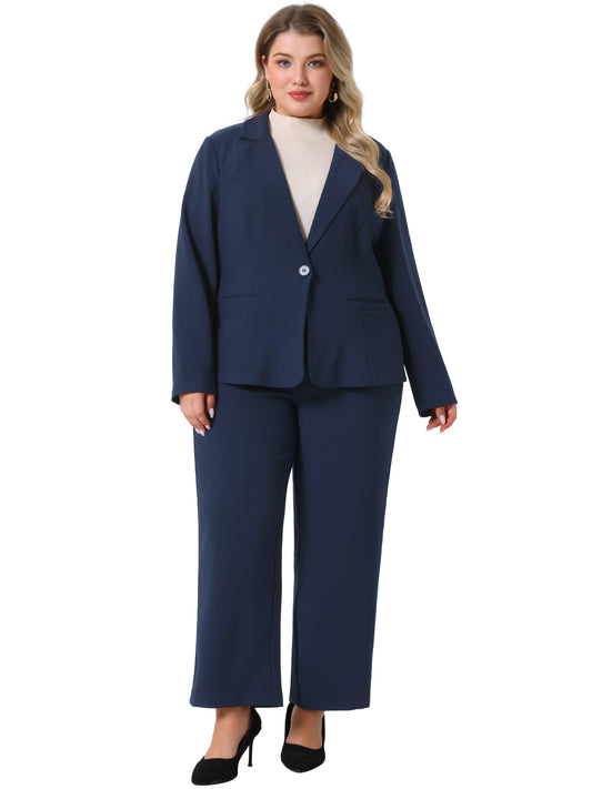 Women Plus Size Suit Two Piece Outfit Business Office Blazer Jacket and Pants Suit Set
