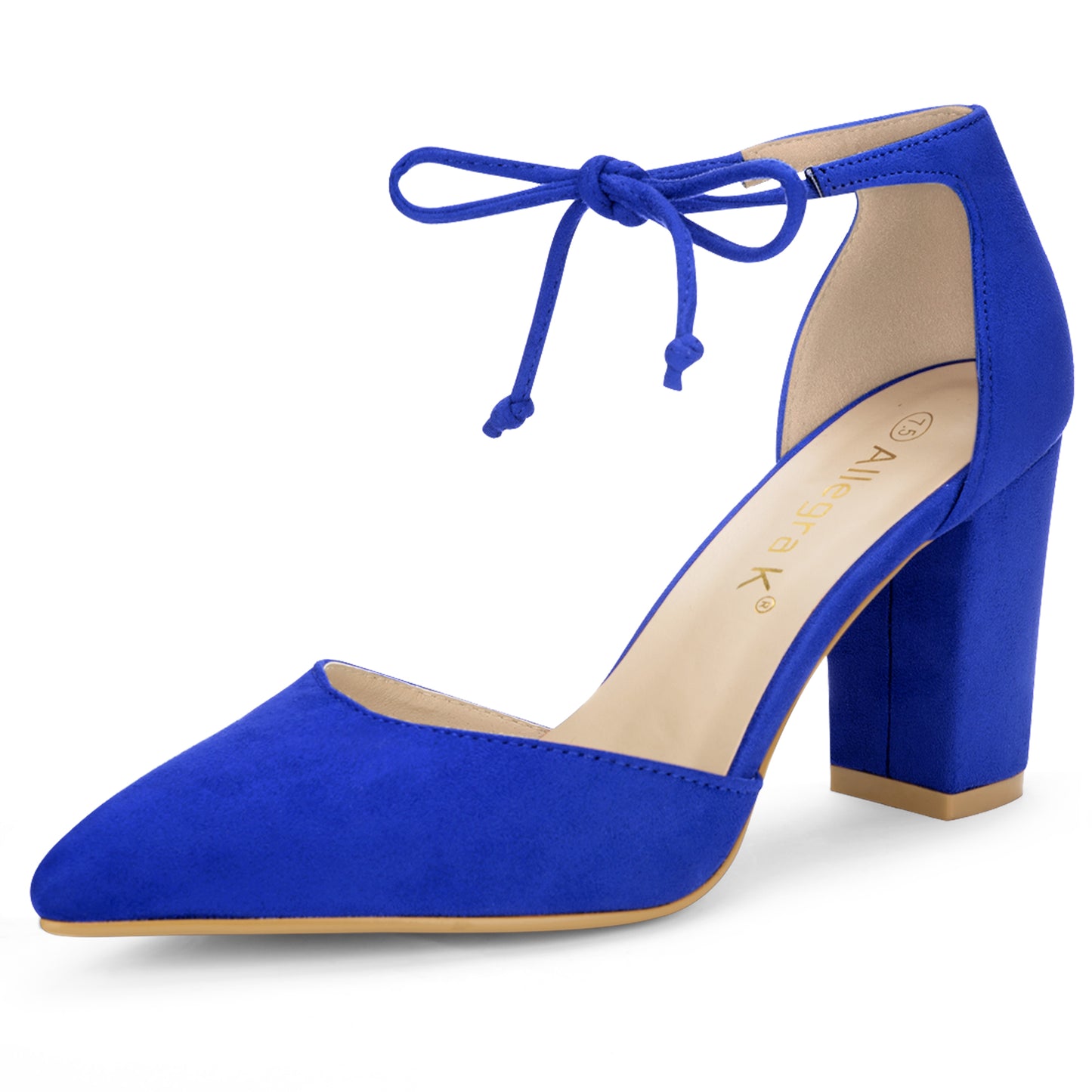 Zapatos de vestir con punta puntiaguda y tacón grueso con lazo en el tobillo para mujer