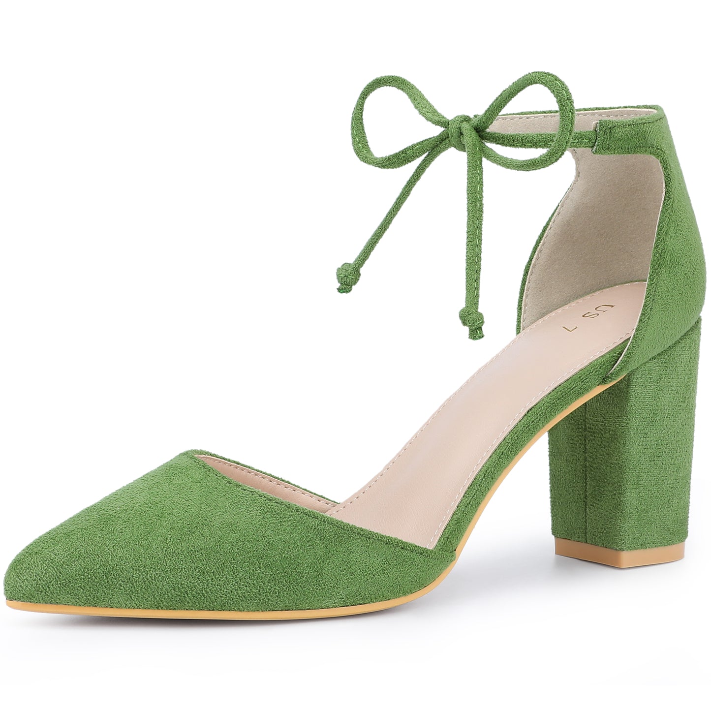 Zapatos de vestir con punta puntiaguda y tacón grueso con lazo en el tobillo para mujer