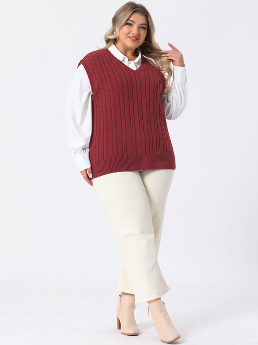 Women's Plus Size Sweater Vest V Neck Cable Knit Sweater Sleeveless Pullover Sweater Vests