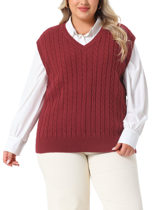 Women's Plus Size Sweater Vest V Neck Cable Knit Sweater Sleeveless Pullover Sweater Vests