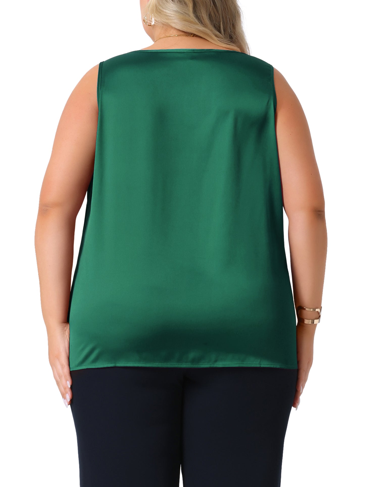 Women Plus Size Satin Tank Tops V Neck Casual Sleeveless Summer Basic Tank