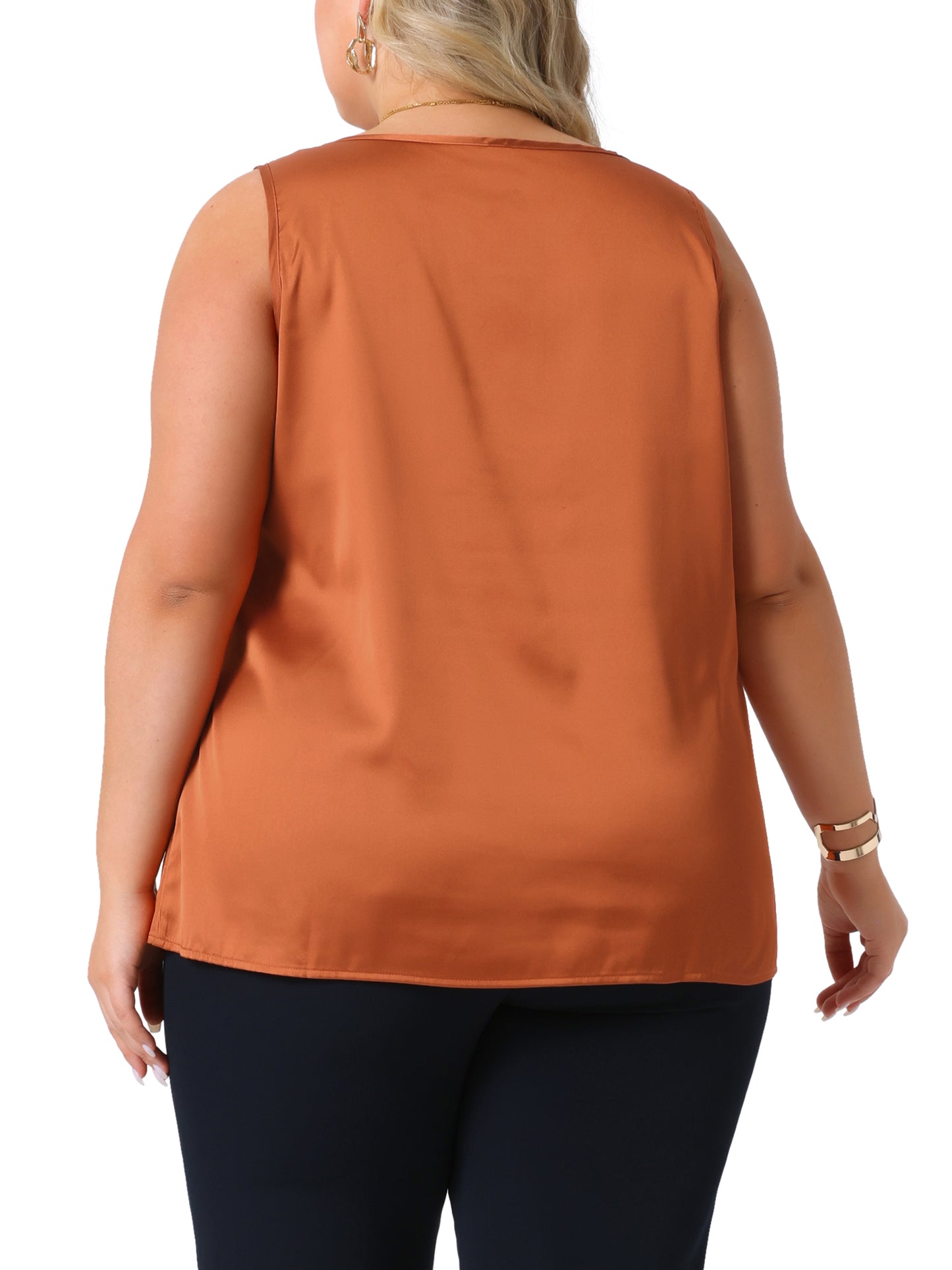 Women Plus Size Satin Tank Tops V Neck Casual Sleeveless Summer Basic Tank
