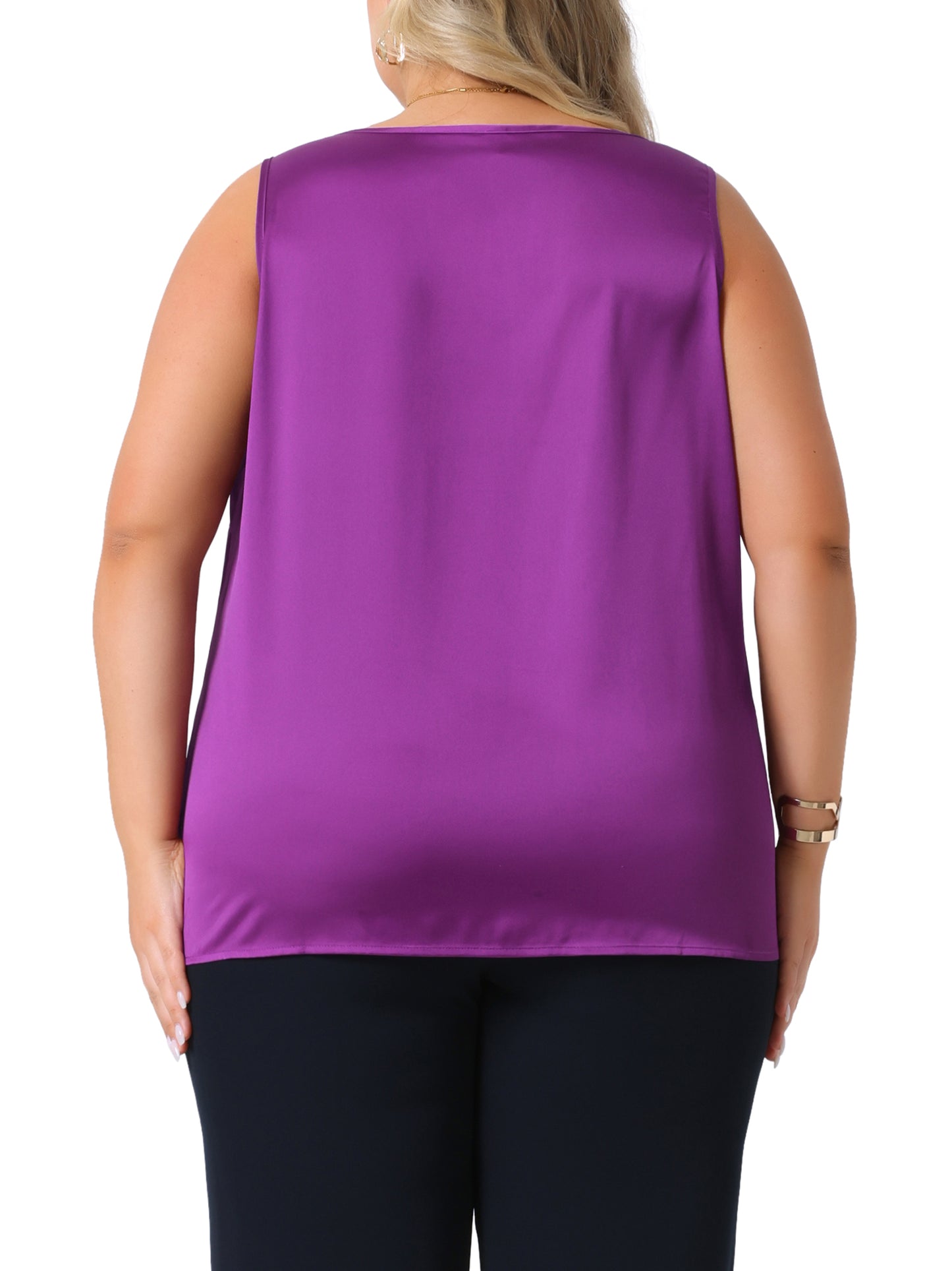Women Plus Size Satin Tank Tops V Neck Casual Sleeveless Summer Basic Tank