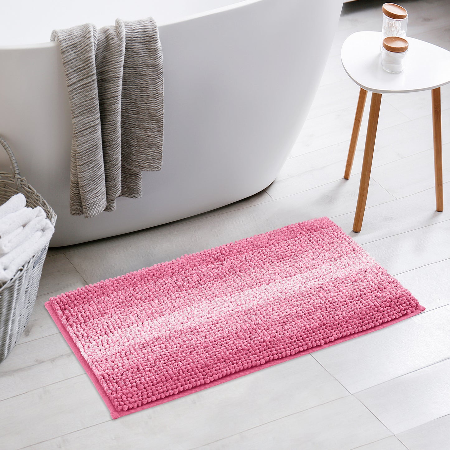 Contrasting Color Striped Bathroom Rugs, Non-Slip Plush Shaggy Bath Mats