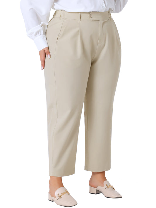 Women Plus Size Pants Elastic High Waisted Long Straight Business Casual Work Pants Trousers with Pockets
