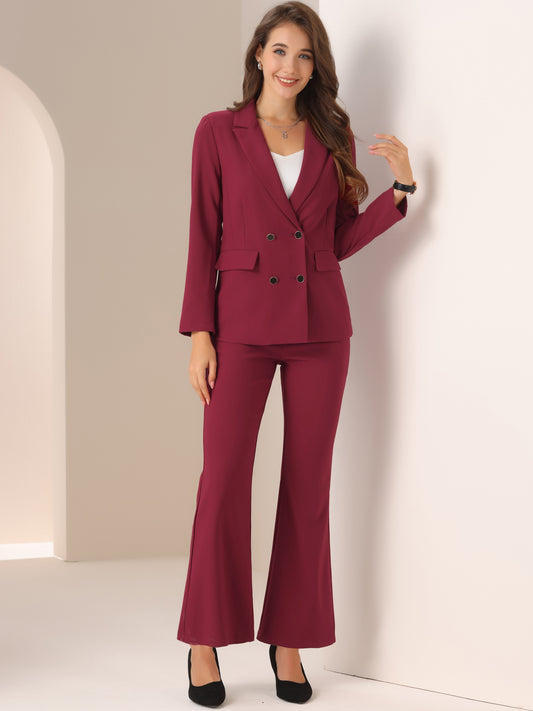 Women's 2 Piece Work Suit Business Formal Double-Breasted Blazer and Pants Set