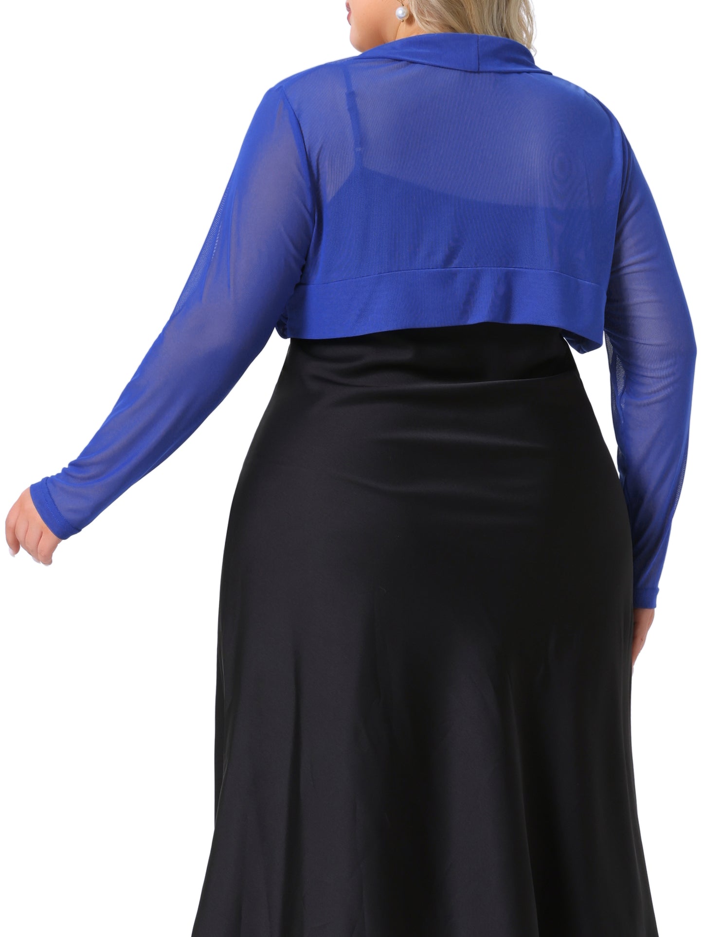 Women Plus Size Mesh Crop Cardigans Long Sleeve Open Front See Through Sheer Bolero Shrug Top