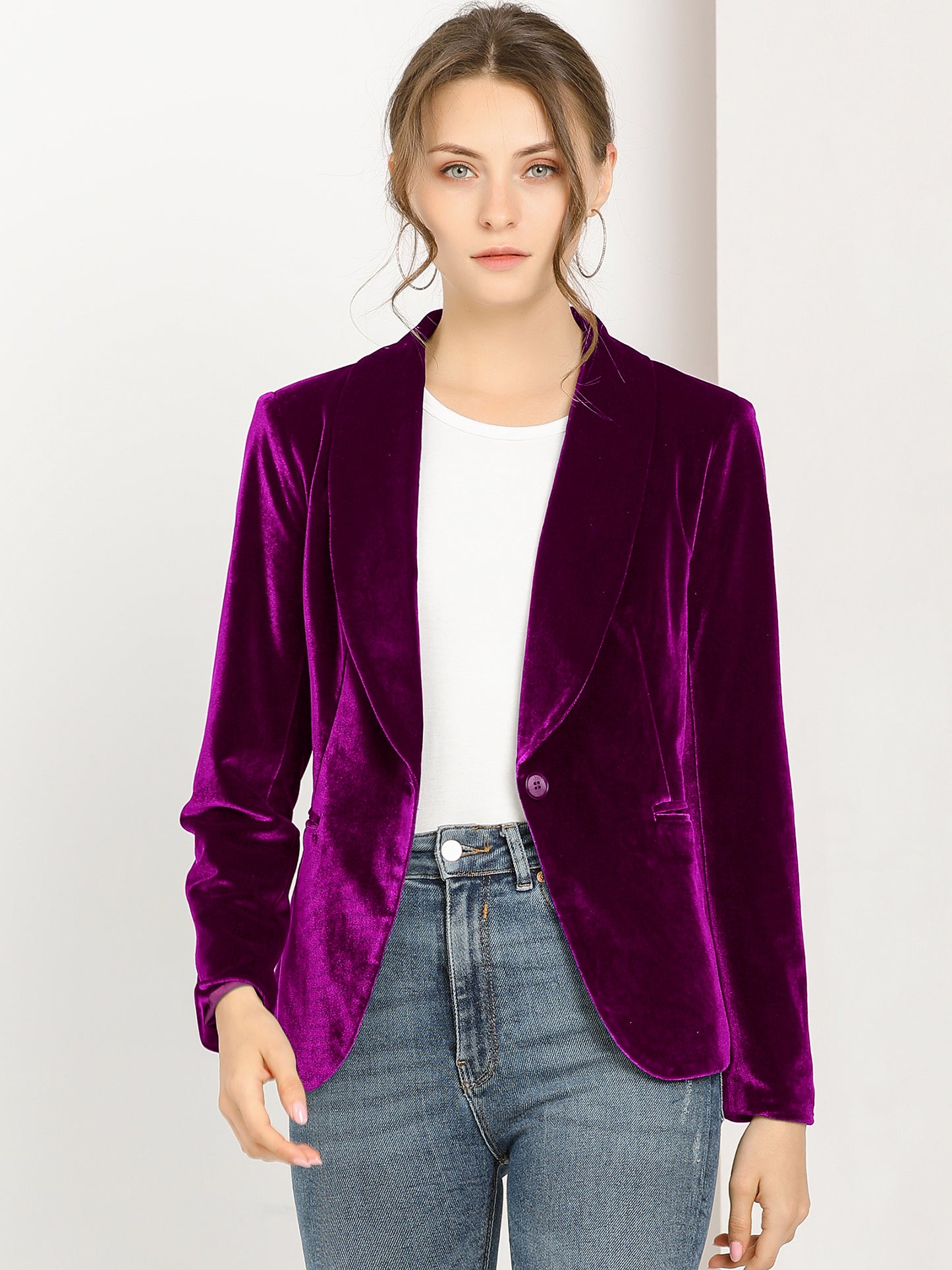 Women's Shawl Collar 1 Button Velvet Blazer (Available in Plus Size)