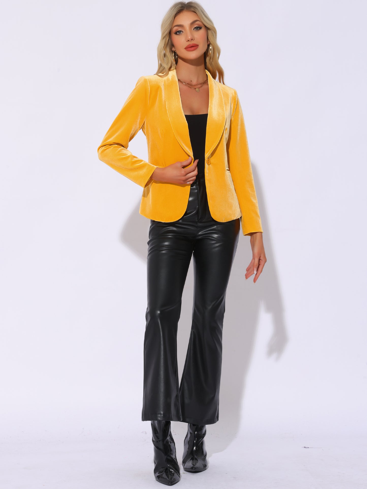 Women's Shawl Collar 1 Button Velvet Blazer (Available in Plus Size)