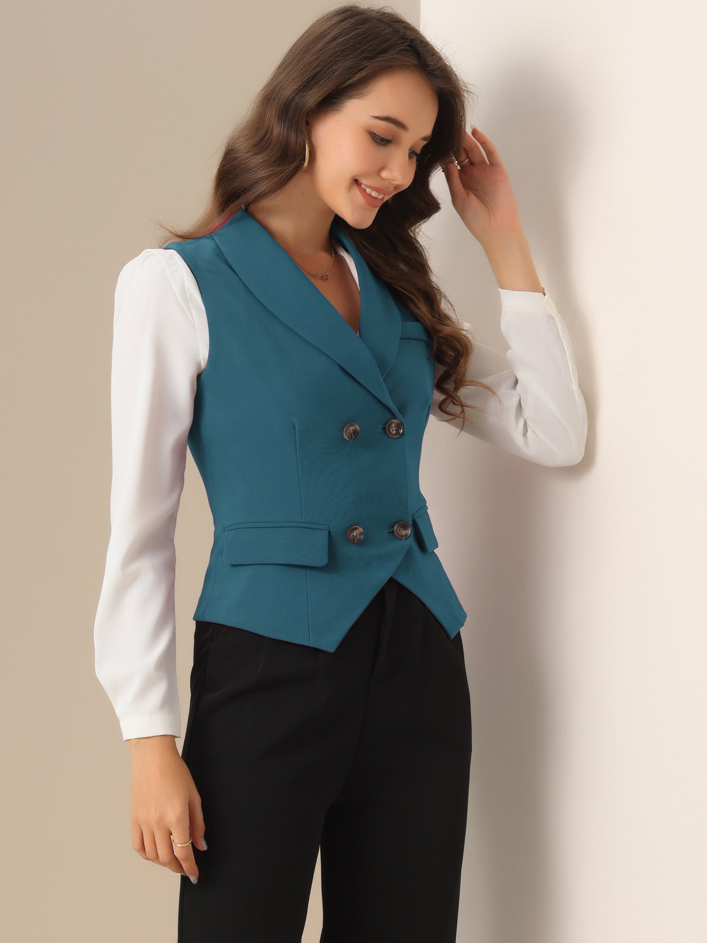 Women's Suit Vest Double Breasted Business Lapel Dressy Waistcoat Vest