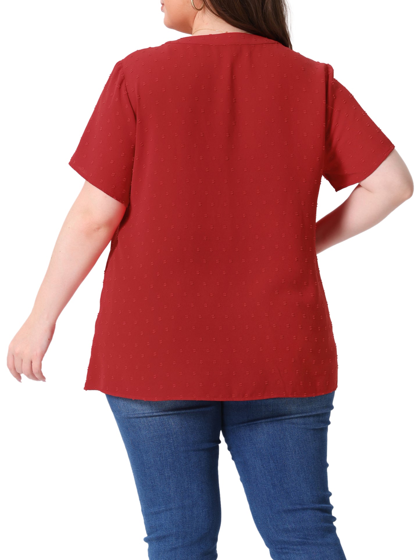 Women Plus Size Summer Top Swiss Dots Notched Neck Short Sleeve Blouse
