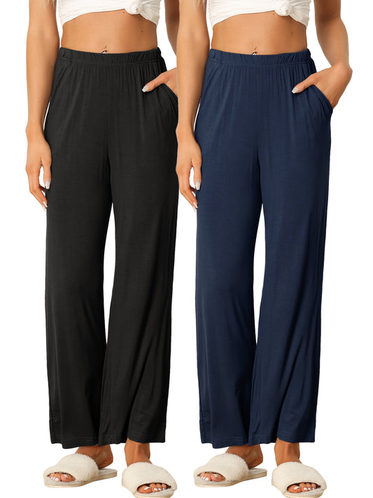 Pantalon de nuit en coton pour femme, taille élastique, jambes larges, droit, vêtements de nuit avec poches