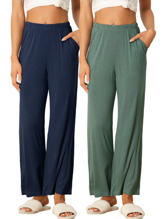 Pantalon de nuit en coton pour femme, taille élastique, jambes larges, droit, vêtements de nuit avec poches