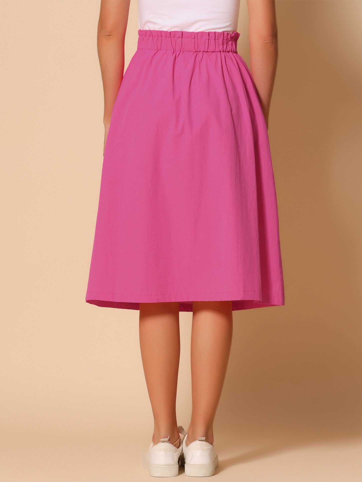 Falda informal de algodón para mujer, estilo campesino, con cintura elástica y bolsillos.