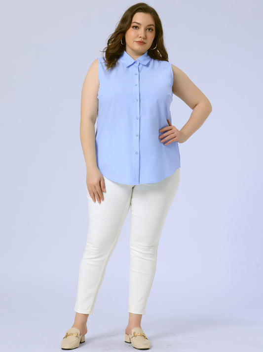 Women's Plus Size Sleeveless Top Summer Casual Office Button Down Tank Top Shirt